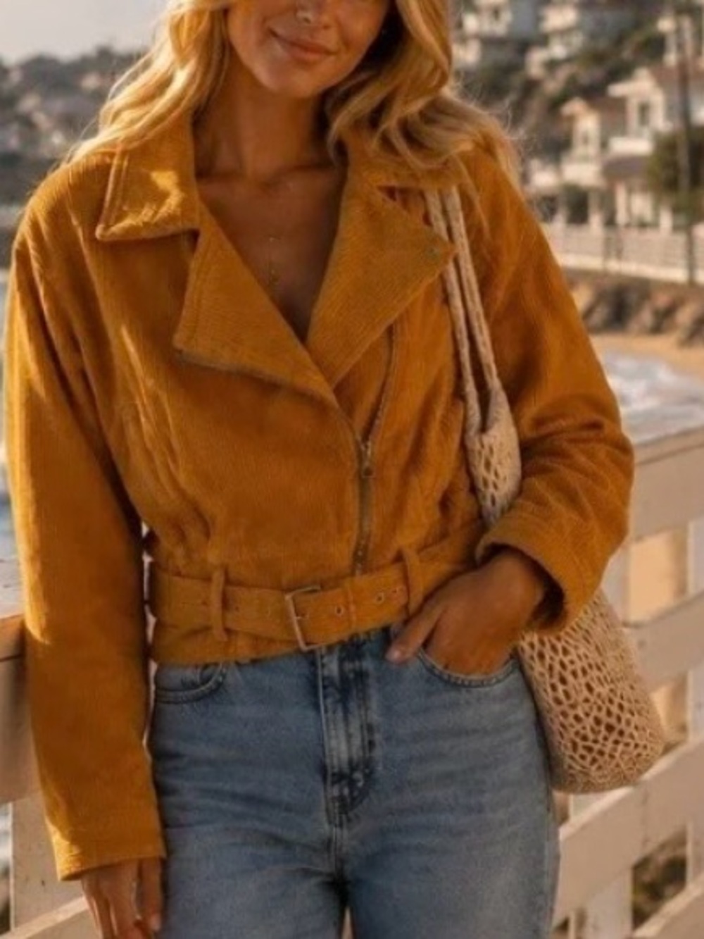 Free People corduroy moto jacket Slouchy Dolman sleeve short belted pockets - Picture 2 of 9